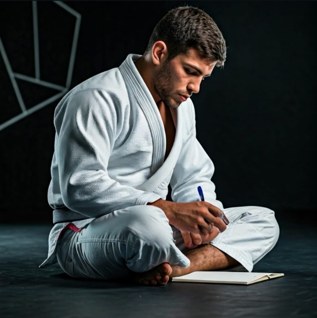 Praticante de Jiu-Jitsu estudando fundamentos